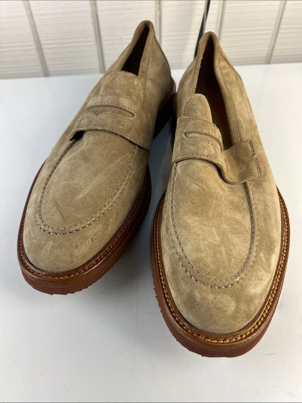 Johnston & Murphy Men's Suede Penny Loafers in Beige/Tan